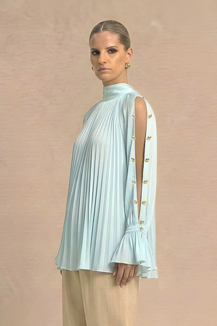 Tropical Blue Cold Shoulder Coin Embellished Top