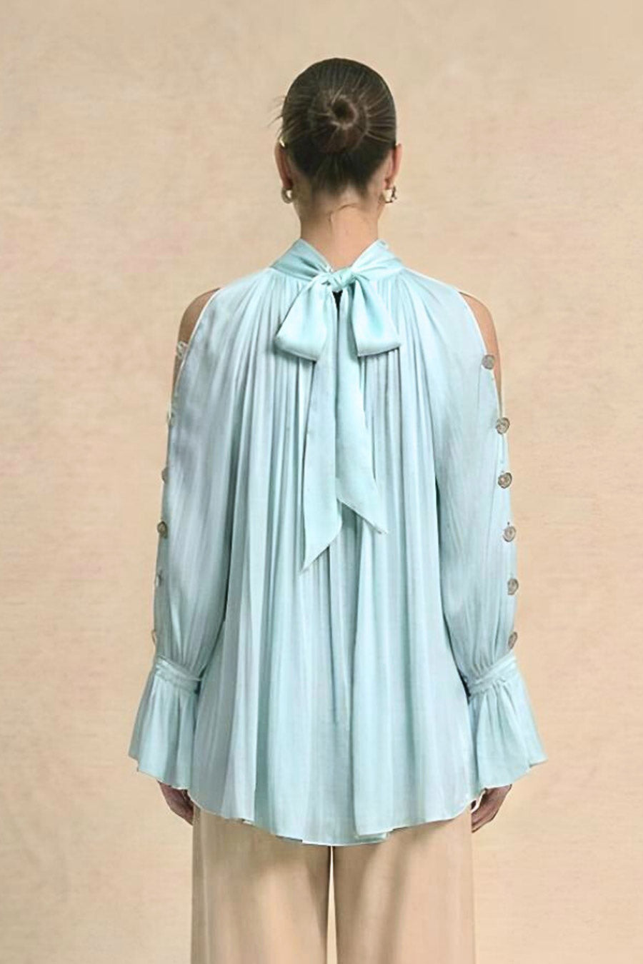 Tropical Blue Cold Shoulder Coin Embellished Top