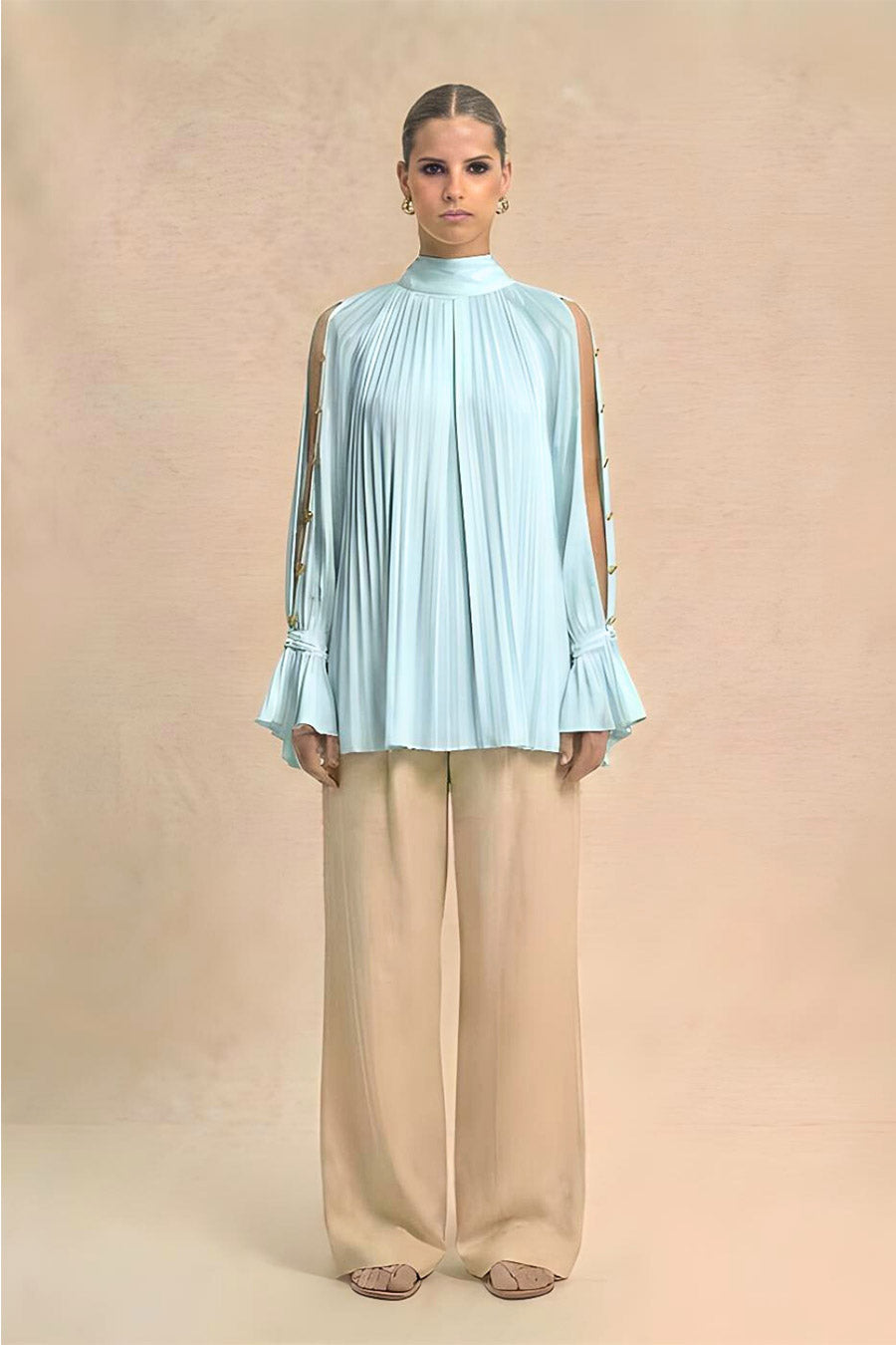 Tropical Blue Cold Shoulder Coin Embellished Top