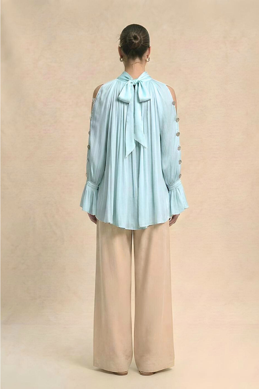 Tropical Blue Cold Shoulder Coin Embellished Top