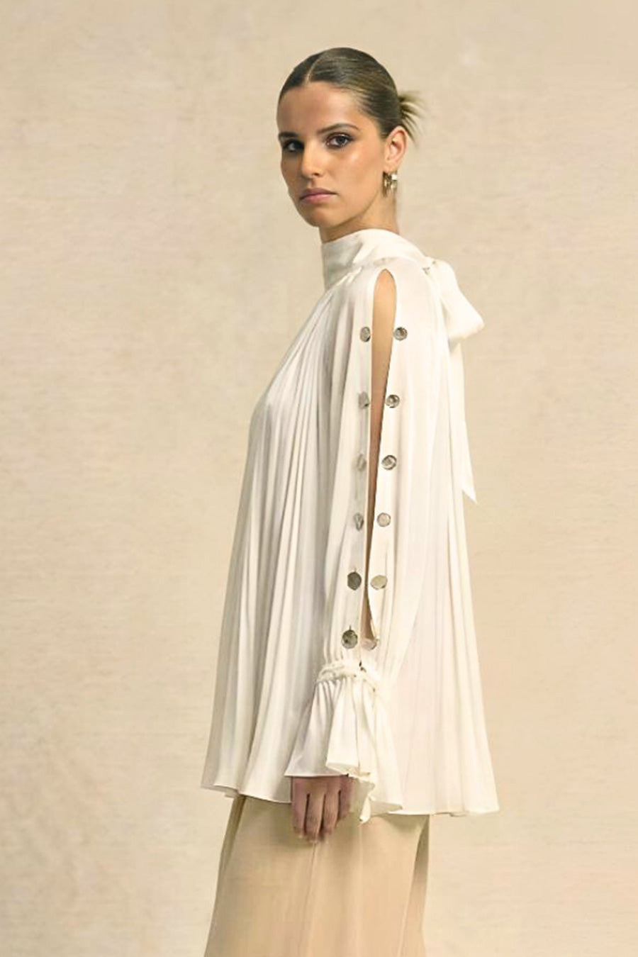 Ivory Cold Shoulder Coin Embellished Top