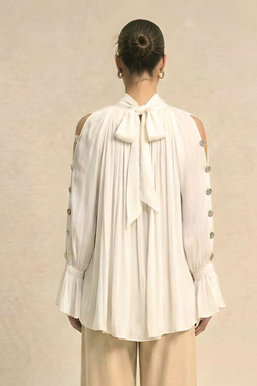 Ivory Cold Shoulder Coin Embellished Top