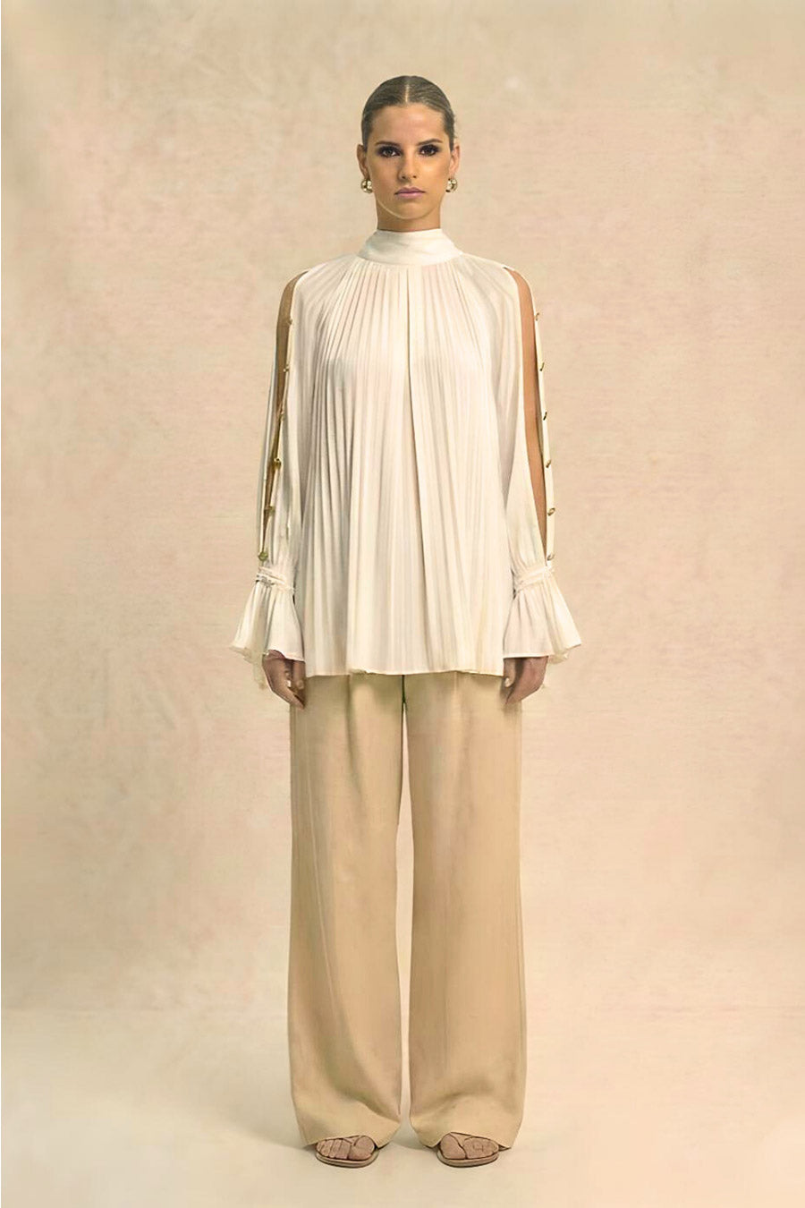 Ivory Cold Shoulder Coin Embellished Top
