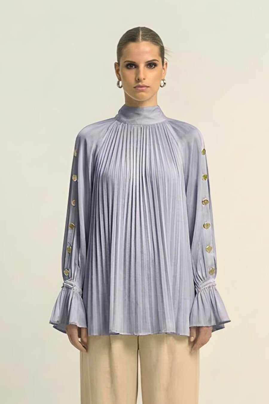 Steel Grey Cold Shoulder Coin Embellished Top