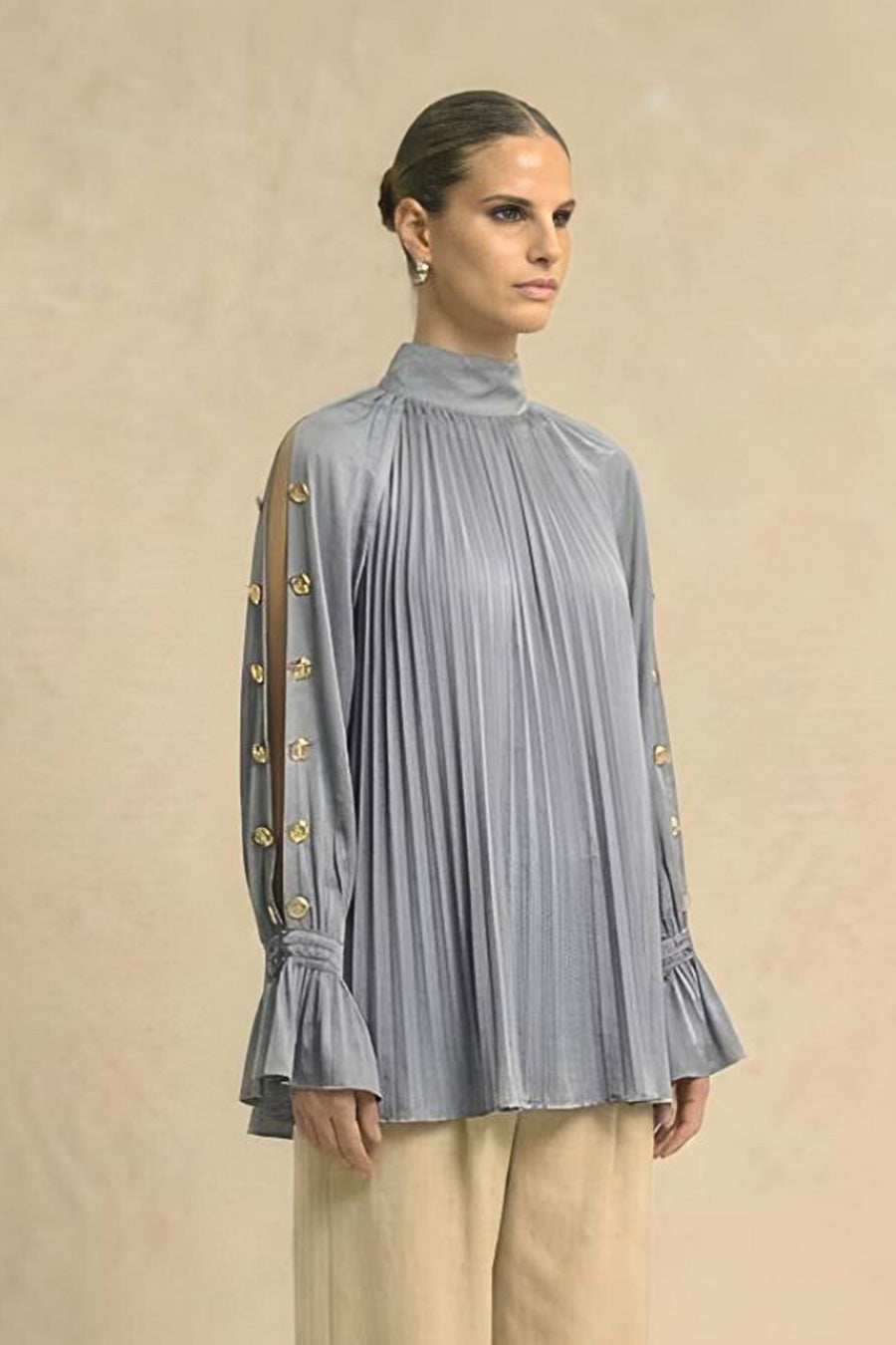 Steel Grey Cold Shoulder Coin Embellished Top