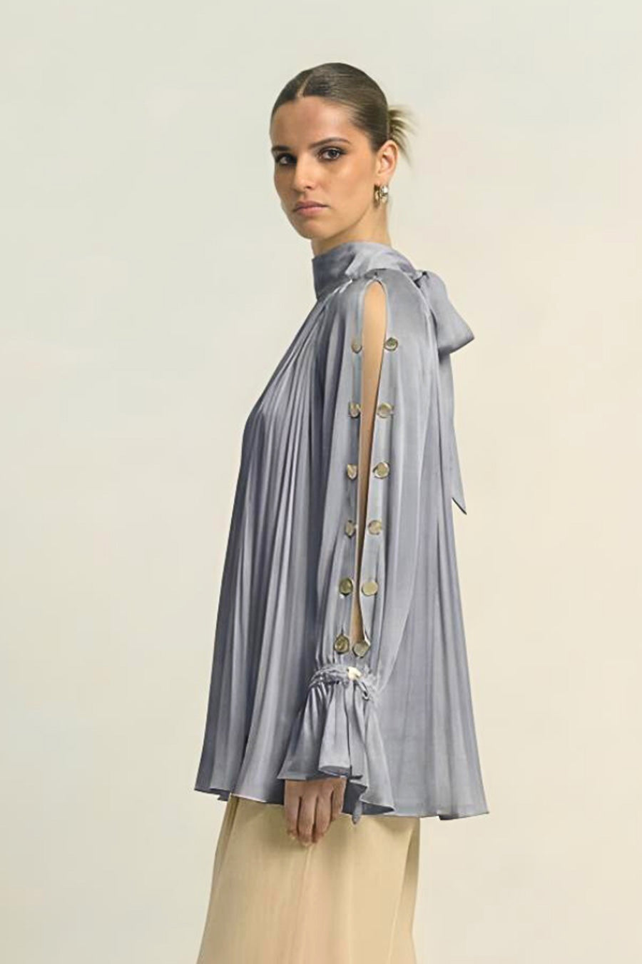 Steel Grey Cold Shoulder Coin Embellished Top