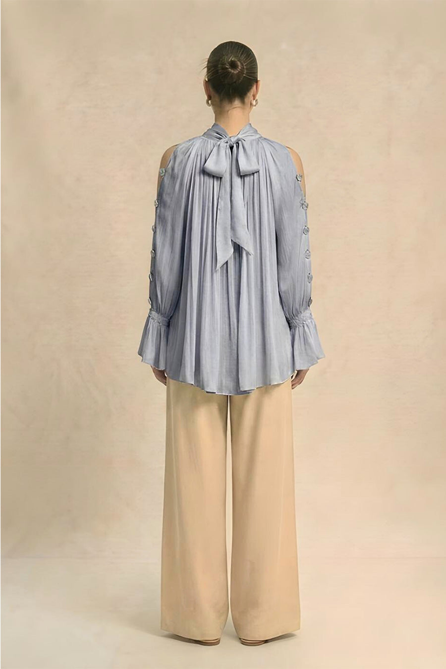 Steel Grey Cold Shoulder Coin Embellished Top