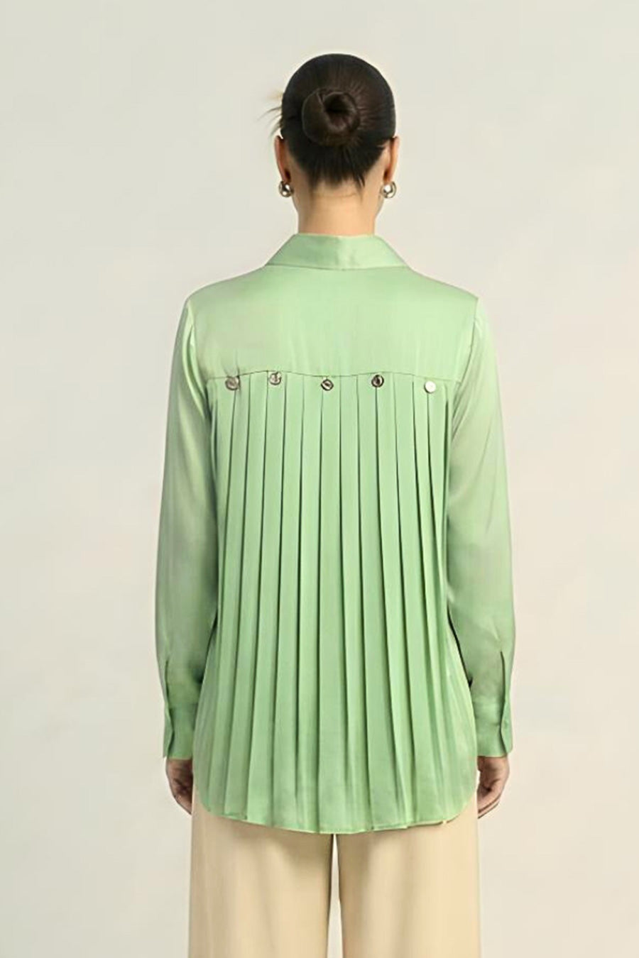 Ash Green Pleated Coin Embellished Shirt