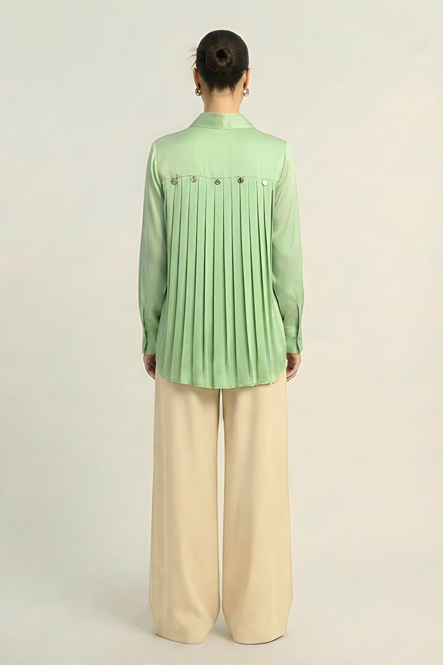 Ash Green Pleated Coin Embellished Shirt
