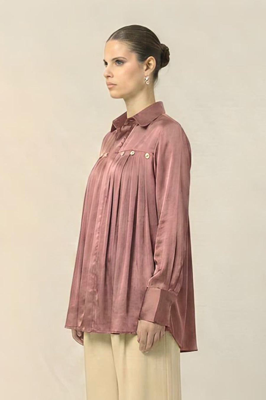 Brick Red Pleated Coin Embellished Shirt