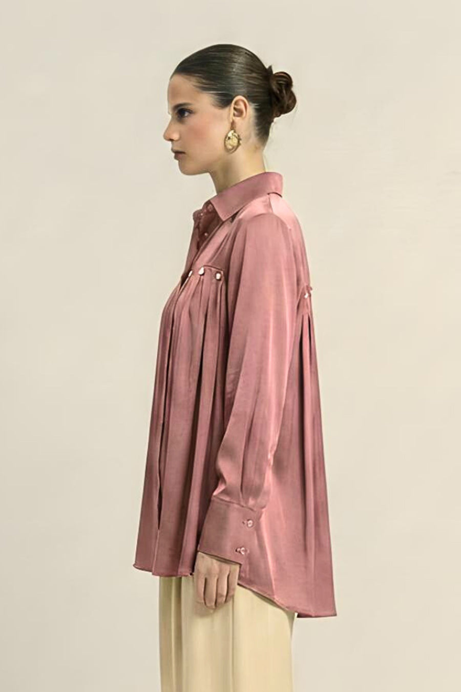Brick Red Pleated Coin Embellished Shirt