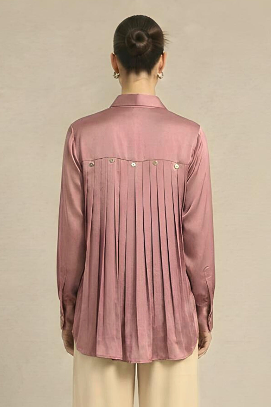 Brick Red Pleated Coin Embellished Shirt
