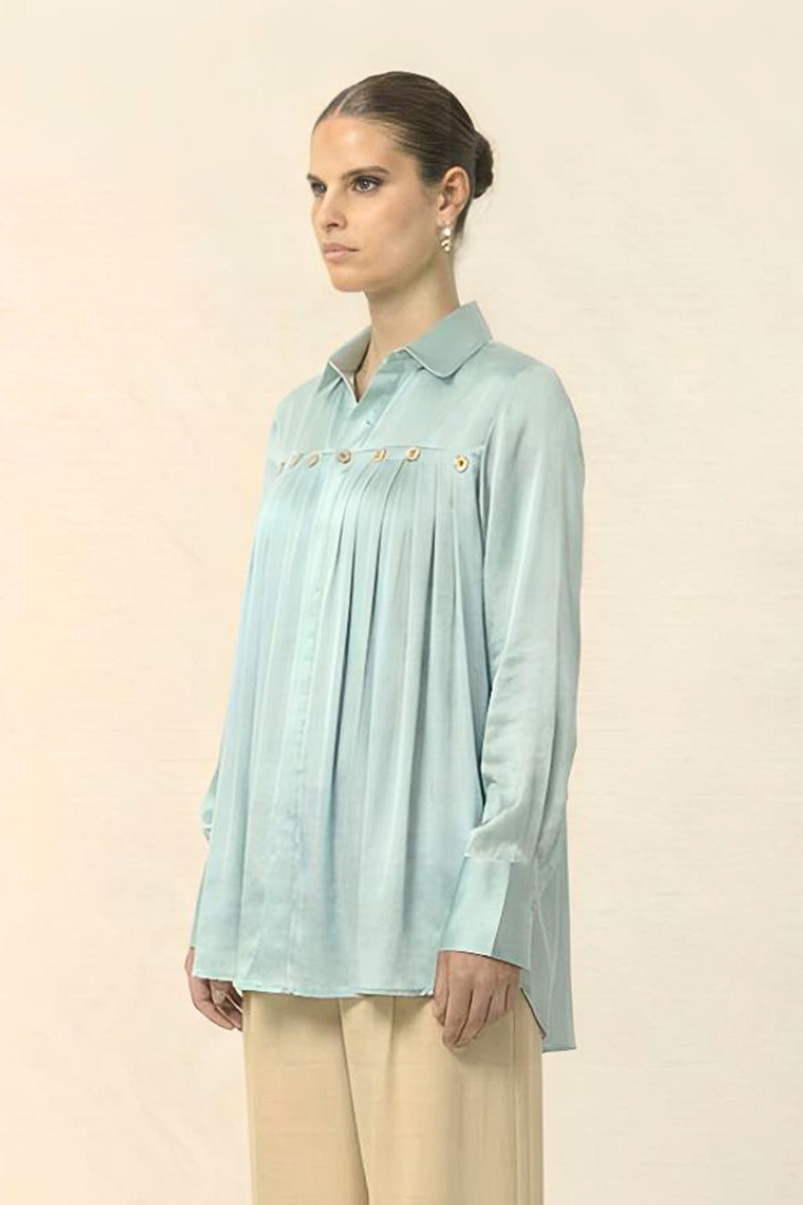 Tropical Blue Pleated Coin Embellished Shirt