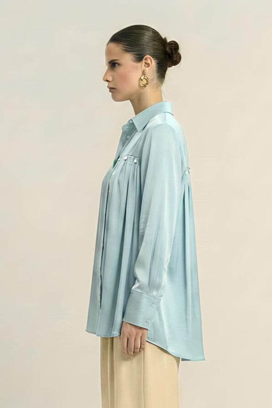 Tropical Blue Pleated Coin Embellished Shirt