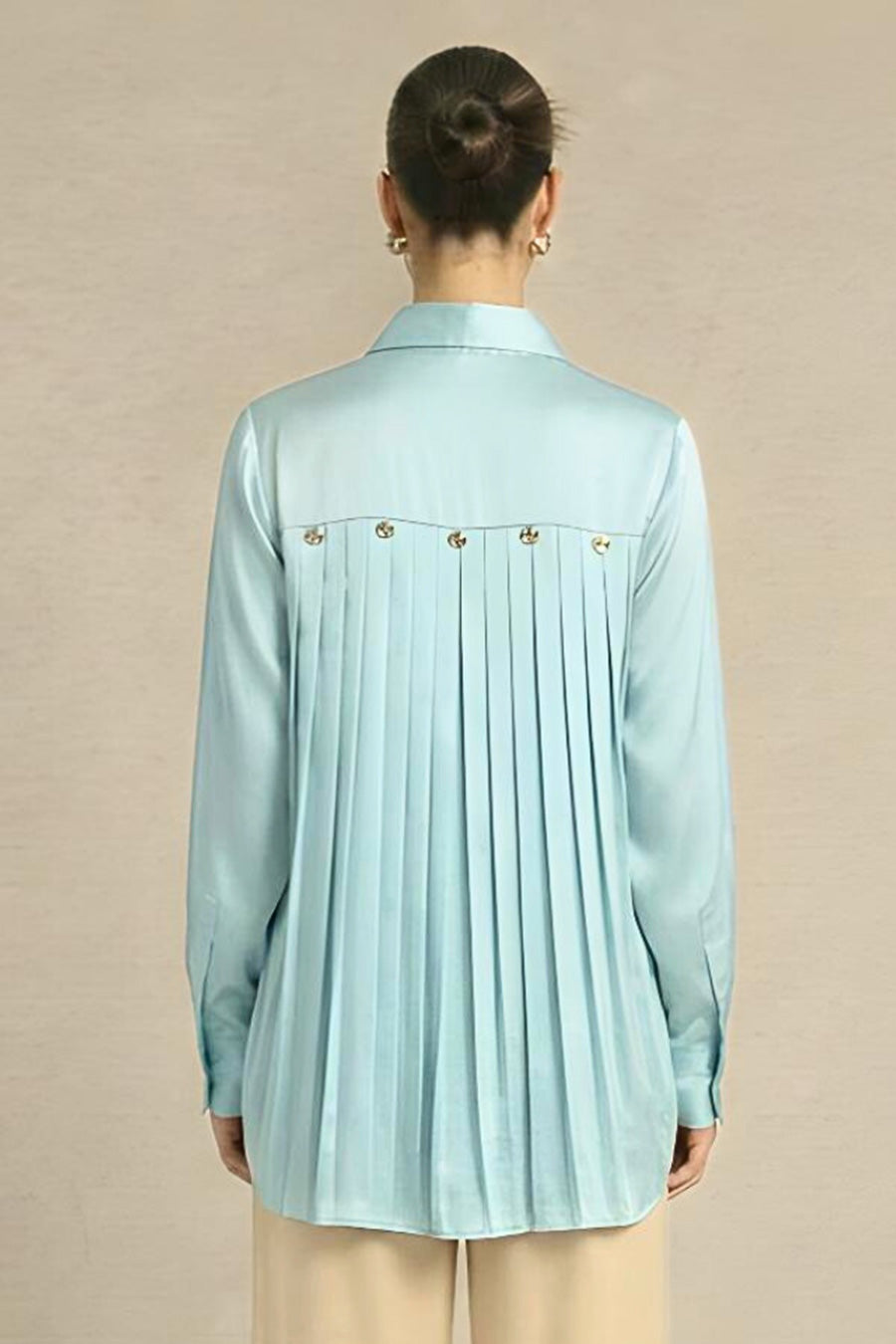 Tropical Blue Pleated Coin Embellished Shirt
