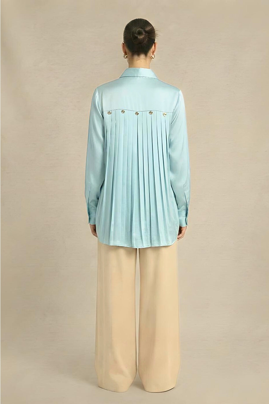 Tropical Blue Pleated Coin Embellished Shirt