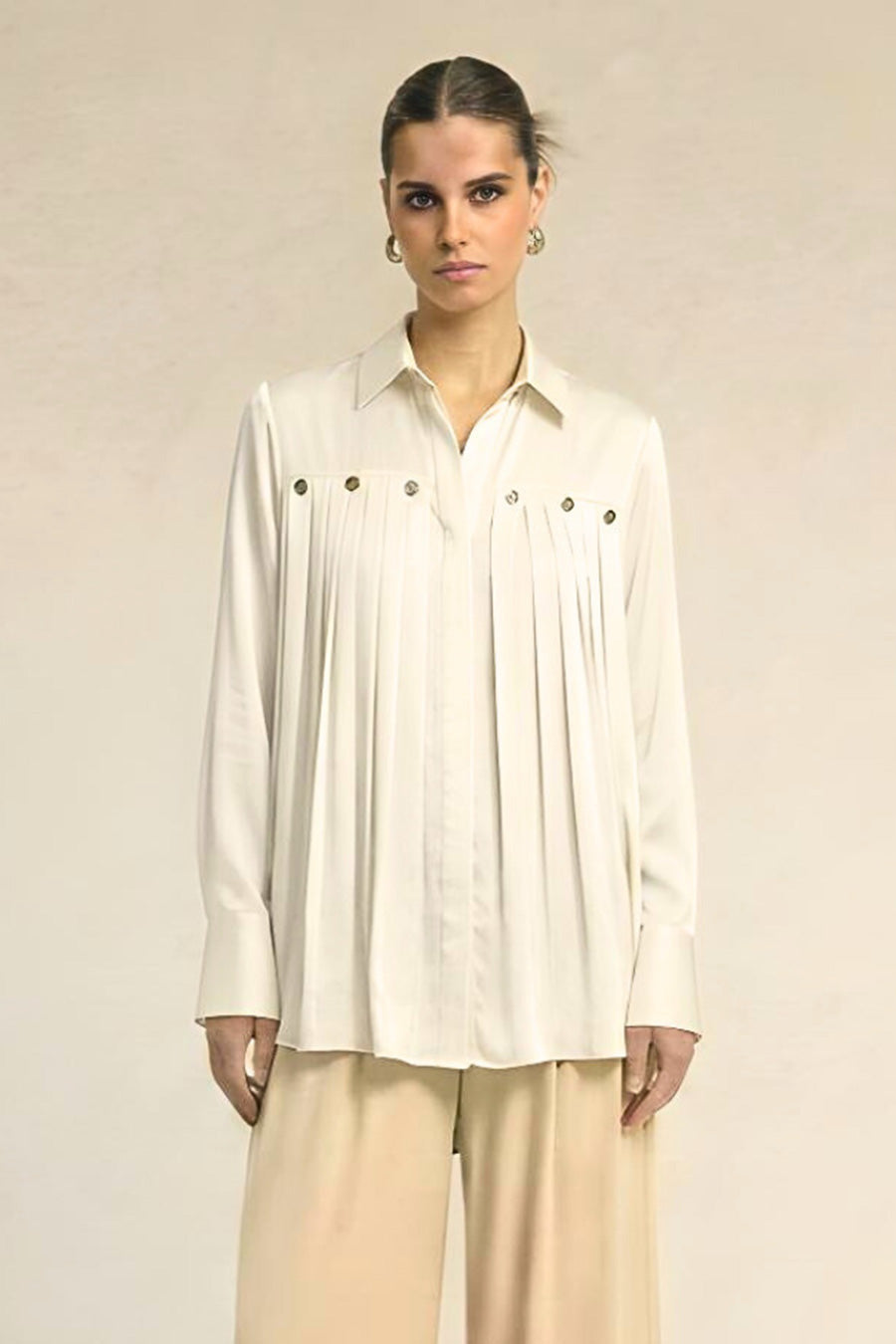 Ivory Pleated Coin Embellished Shirt