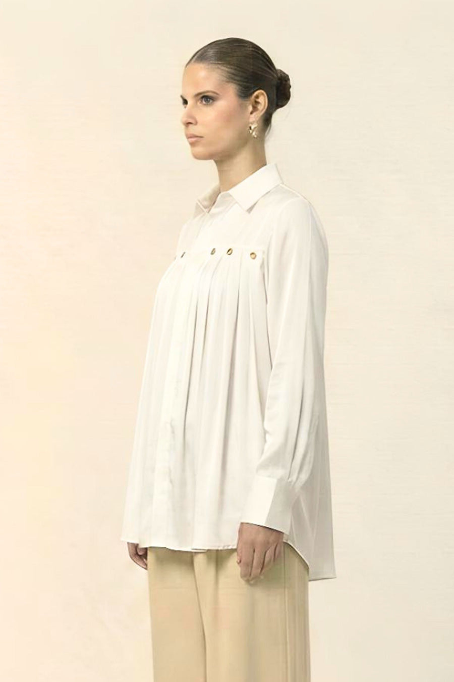 Ivory Pleated Coin Embellished Shirt