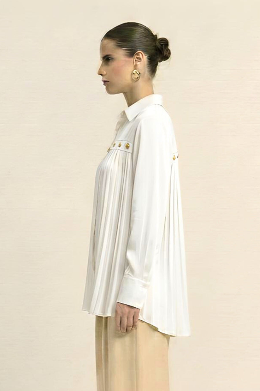 Ivory Pleated Coin Embellished Shirt