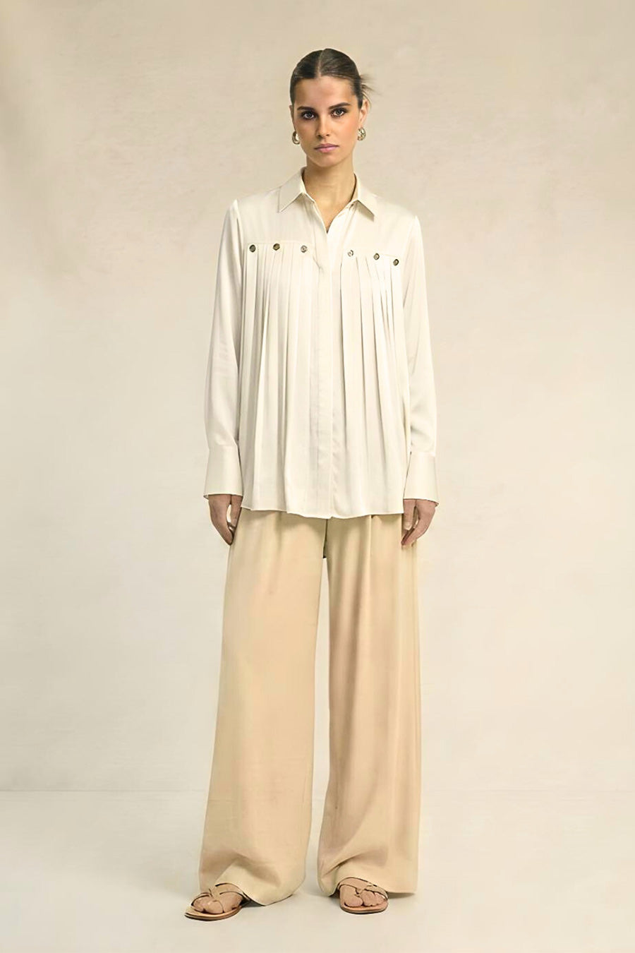 Ivory Pleated Coin Embellished Shirt