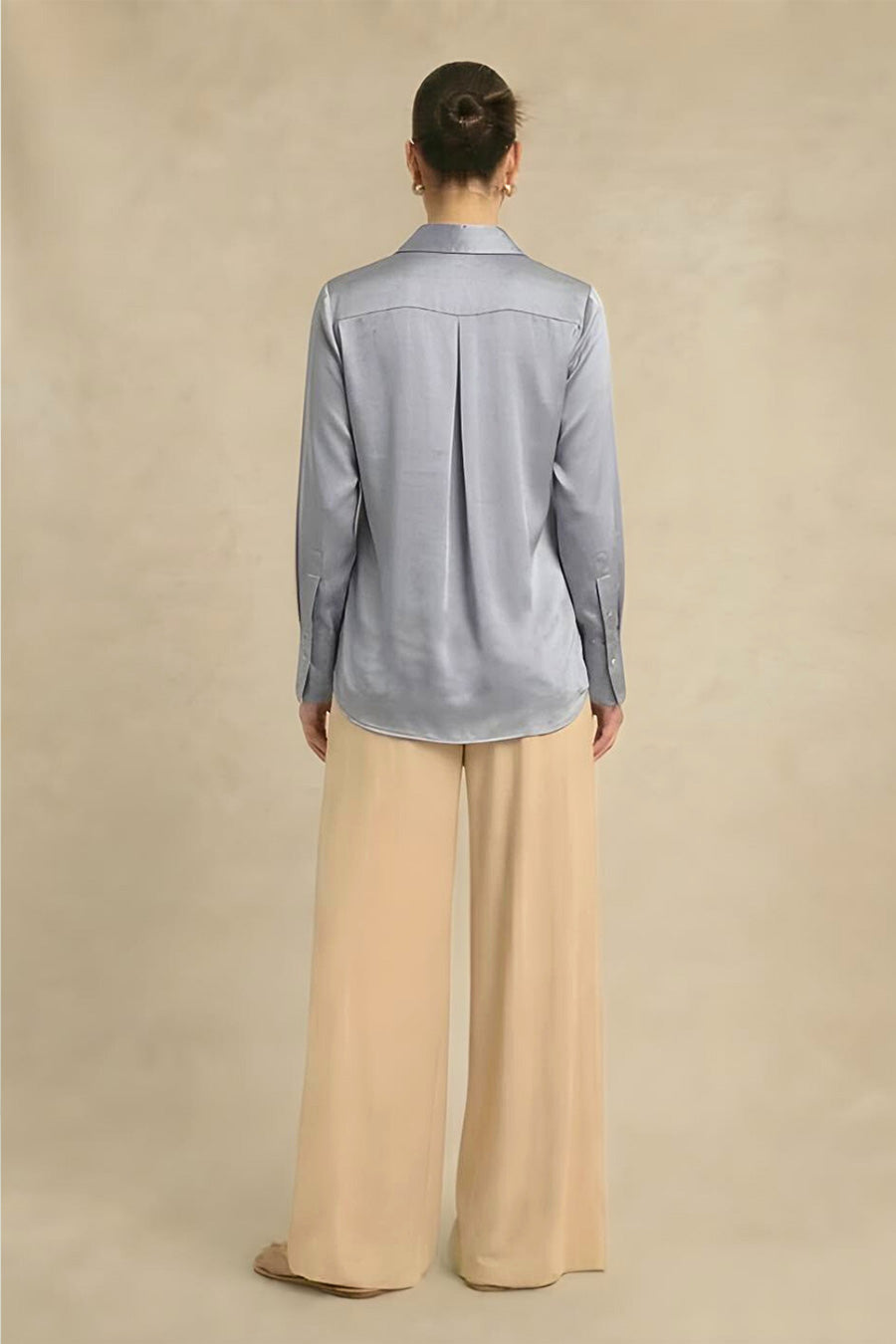 Steel Grey Pleated Coin Embellished Shirt
