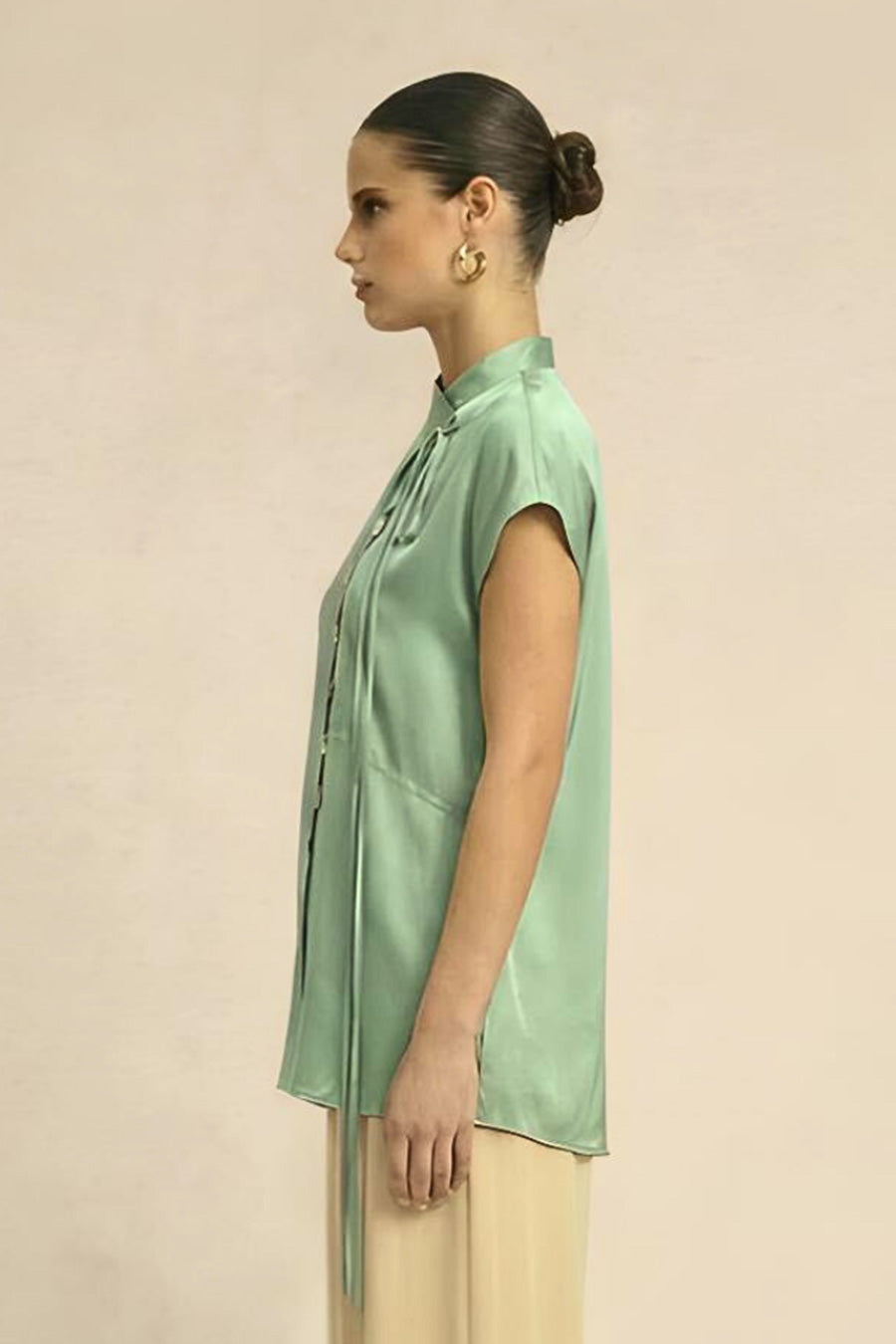 Ash Green Coin Embellished Overlap Top