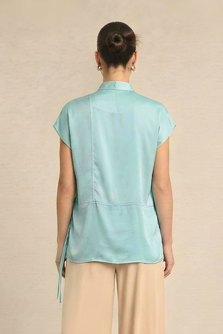 Tropical Blue Coin Embellished Overlap Top