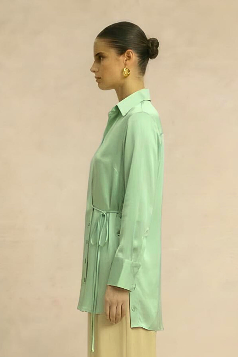 Ash Green Coin Embellished Wrap Shirt