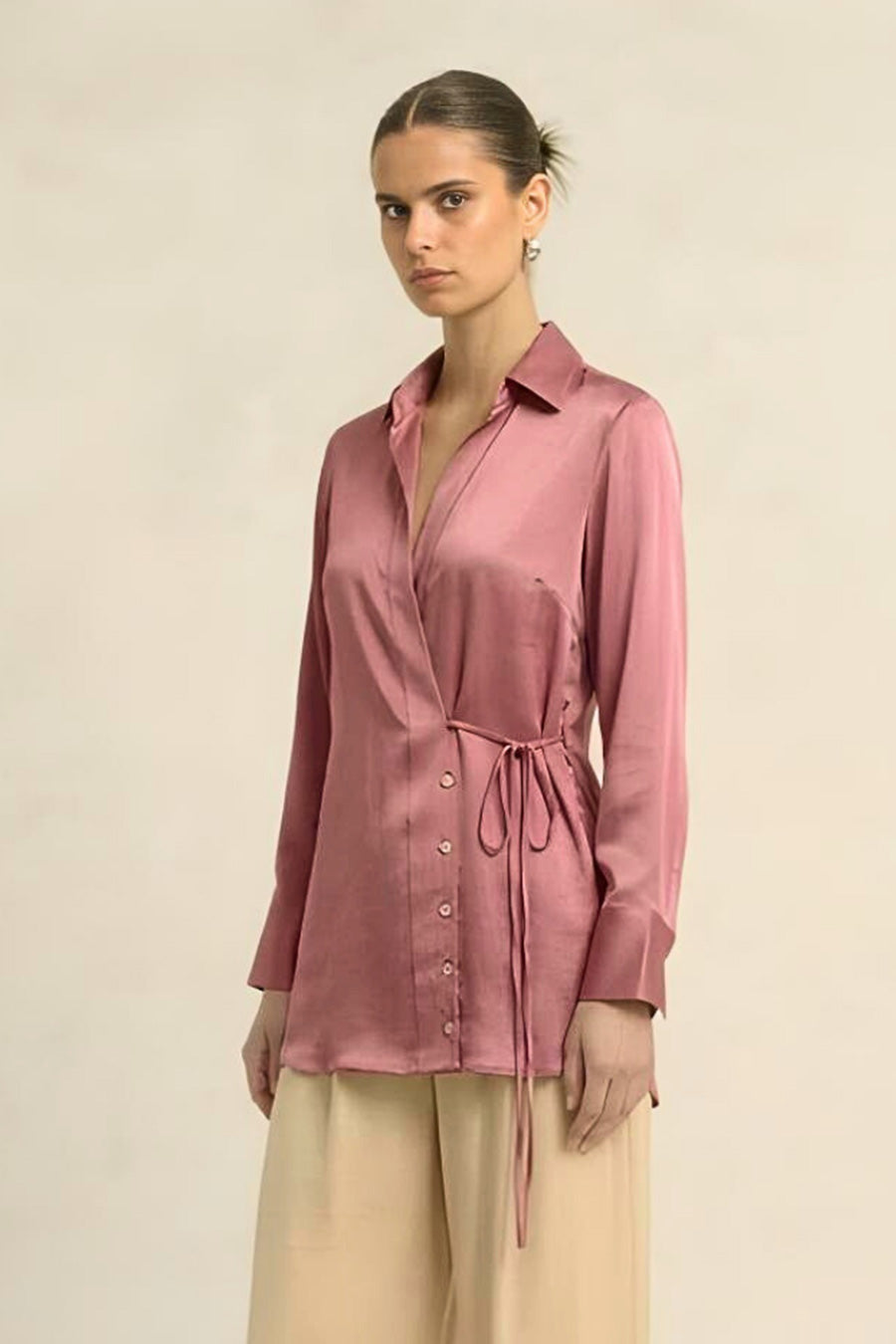 Brick Red Coin Embellished Wrap Shirt