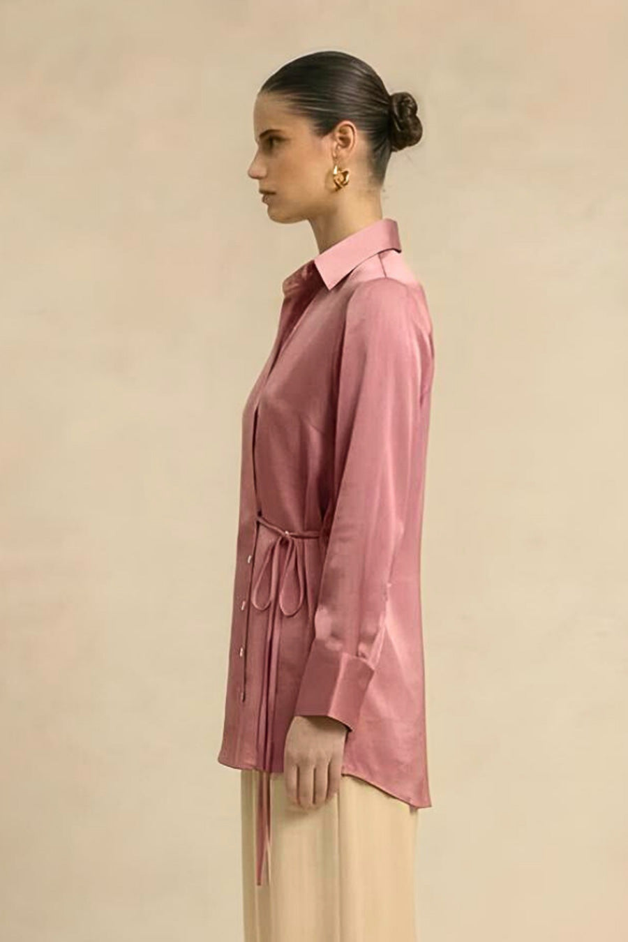 Brick Red Coin Embellished Wrap Shirt
