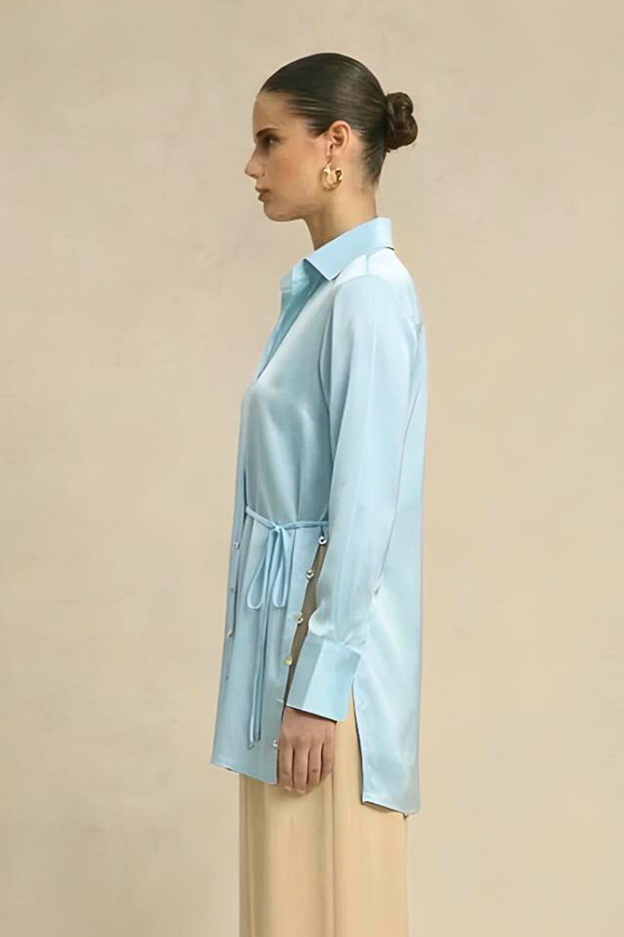 Tropical Blue Coin Embellished Wrap Shirt