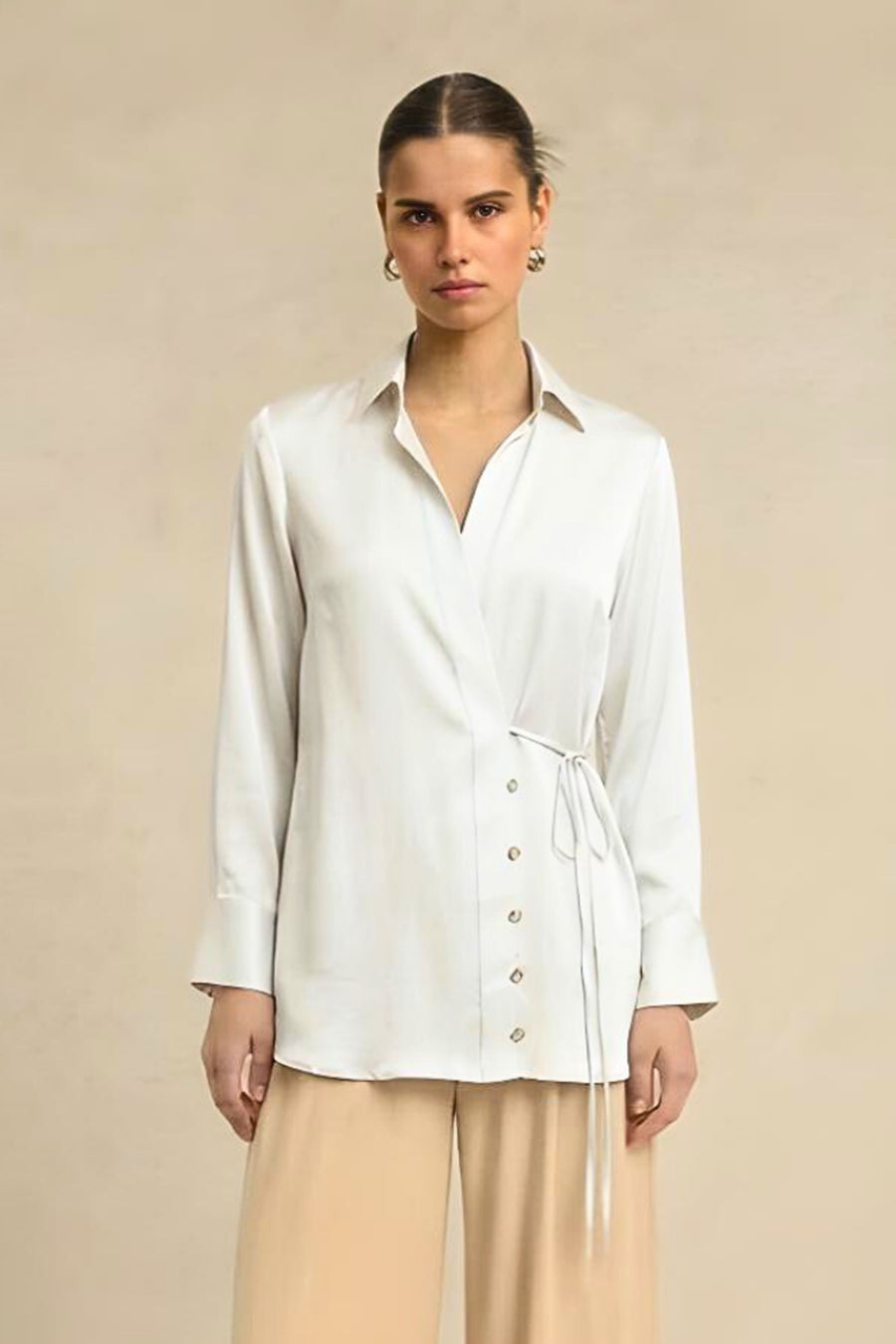 Ivory Coin Embellished Wrap Shirt