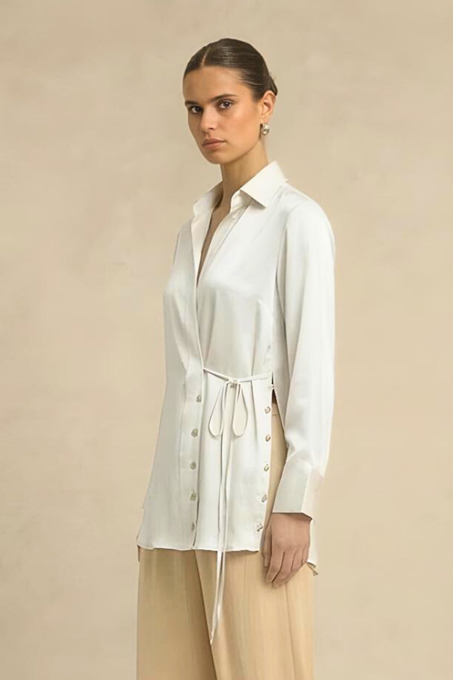 Ivory Coin Embellished Wrap Shirt