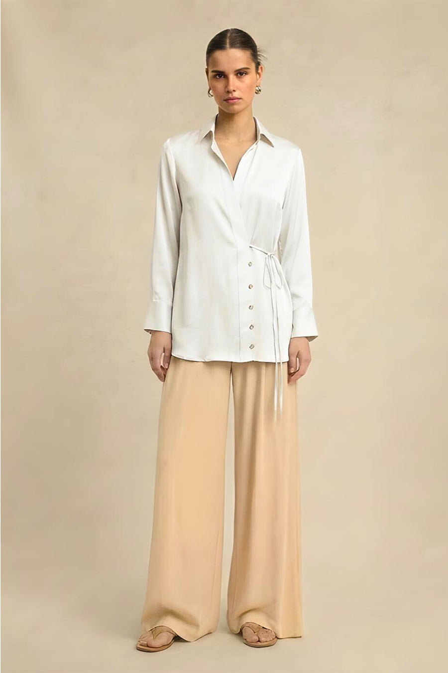 Ivory Coin Embellished Wrap Shirt