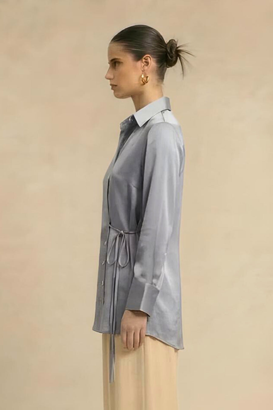 Steel Grey Coin Embellished Wrap Shirt