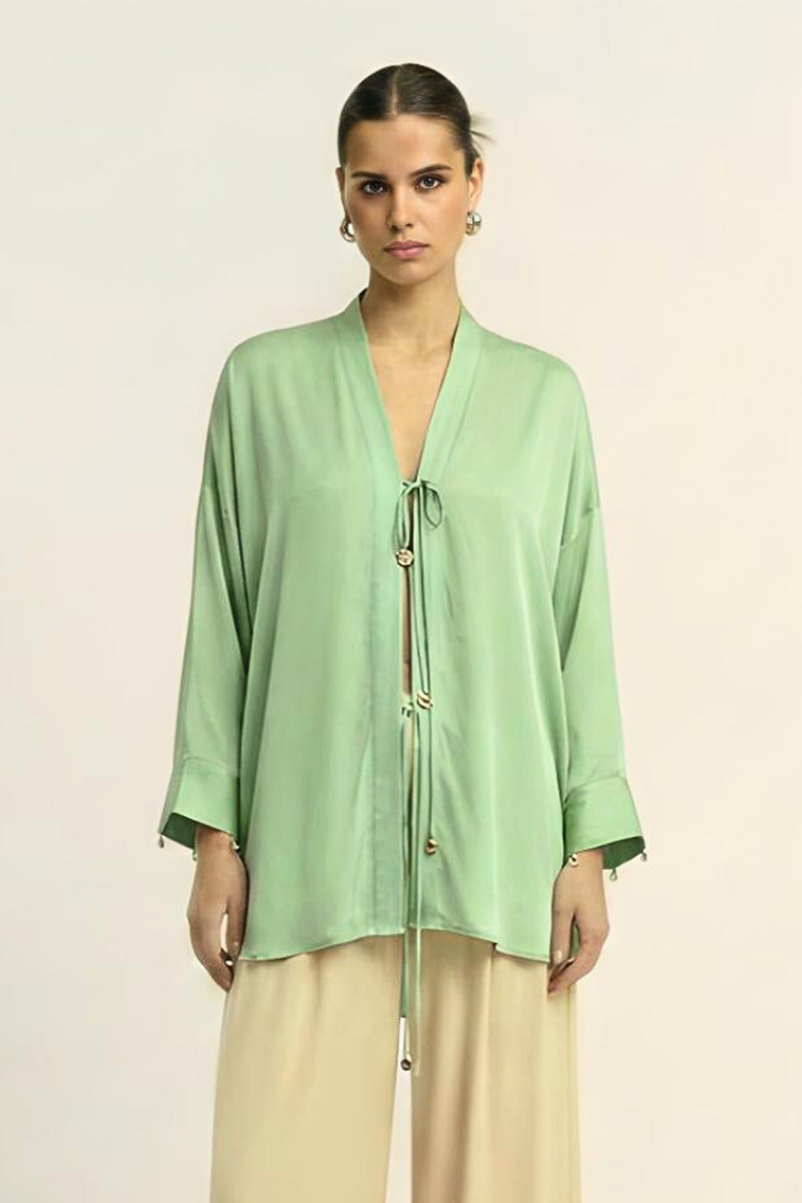 Ash Green Coin Embellished Overlay Shirt