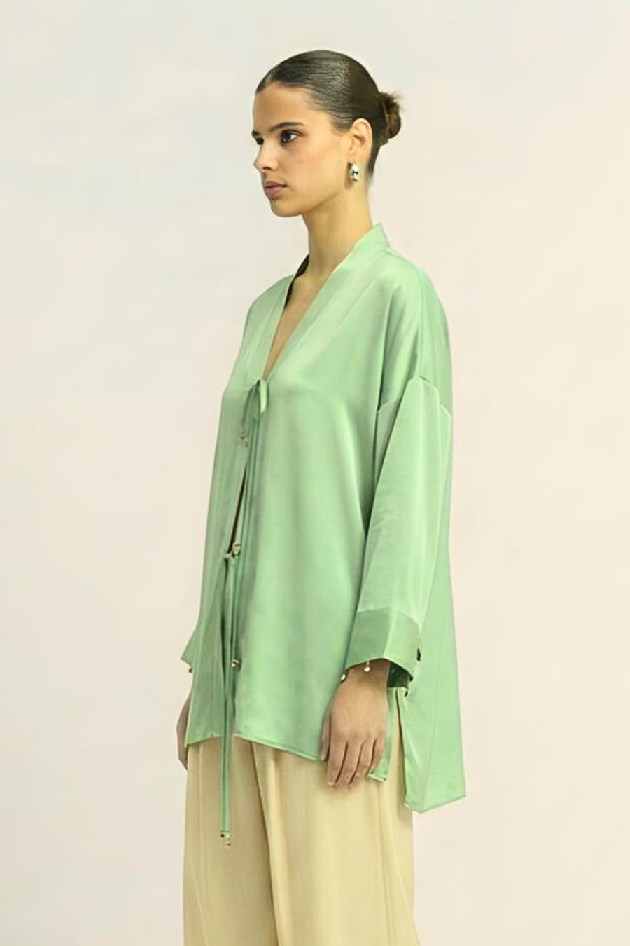 Ash Green Coin Embellished Overlay Shirt