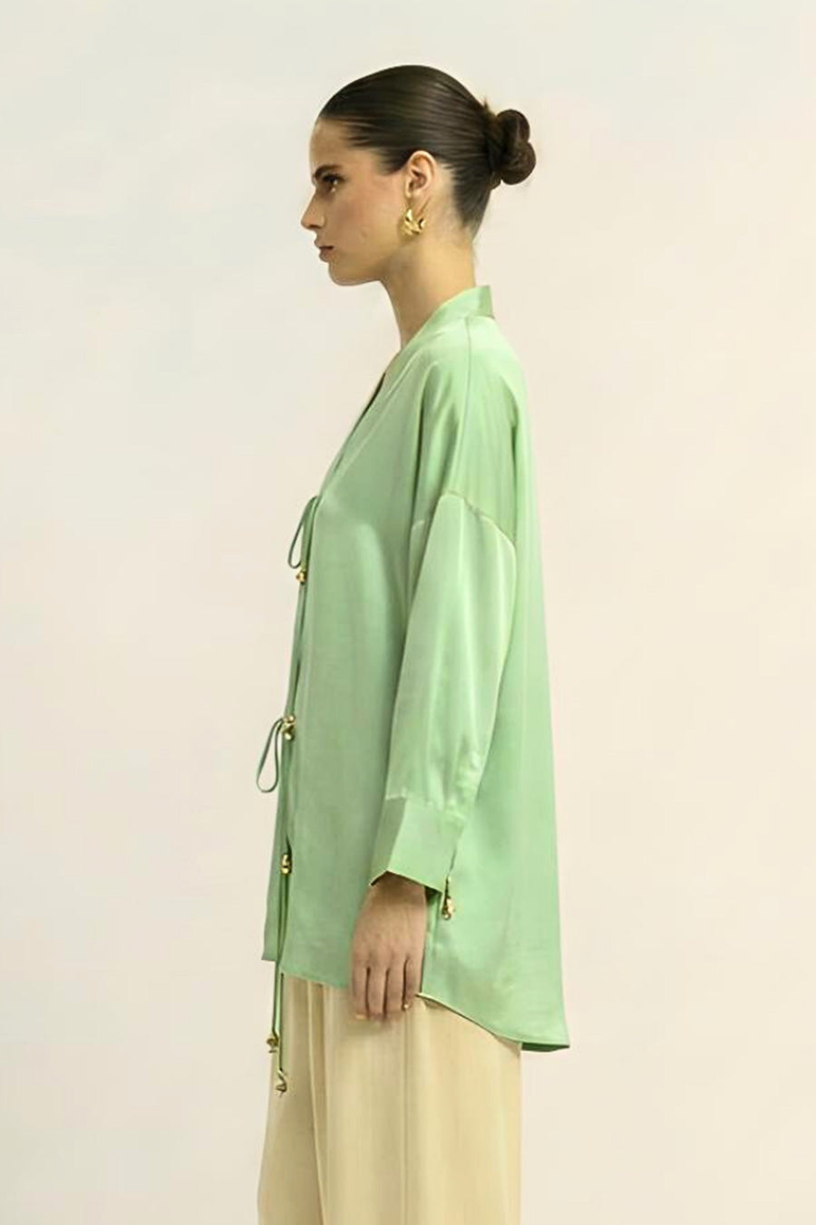 Ash Green Coin Embellished Overlay Shirt