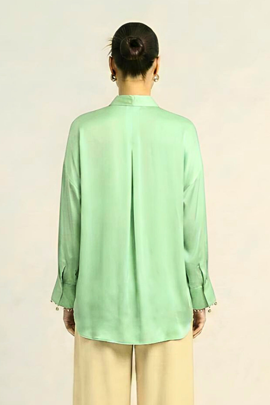 Ash Green Coin Embellished Overlay Shirt