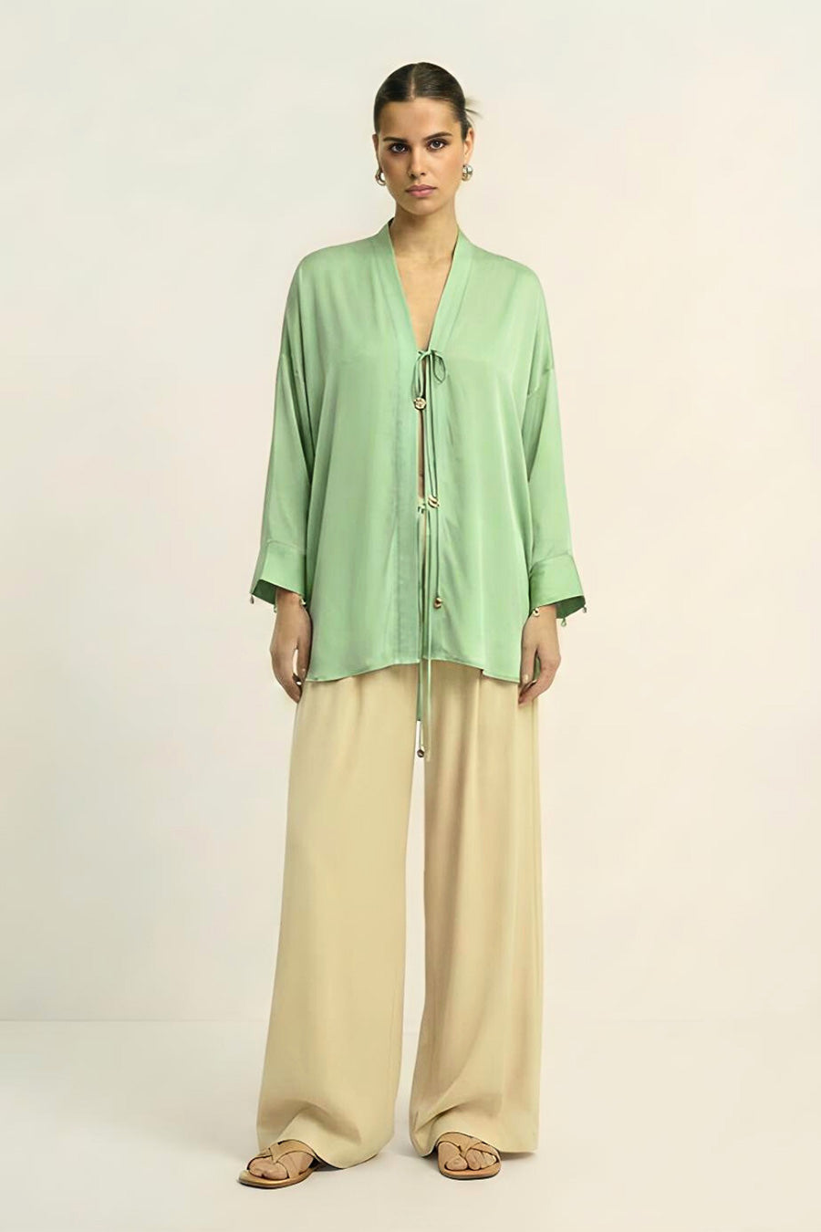 Ash Green Coin Embellished Overlay Shirt