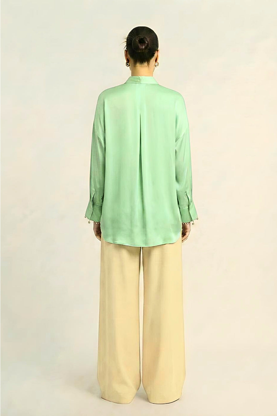 Ash Green Coin Embellished Overlay Shirt