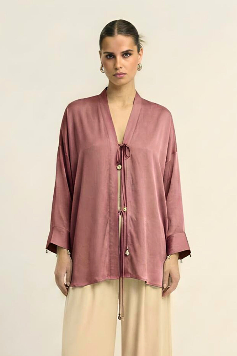 Brick Red Coin Embellished Overlay Shirt