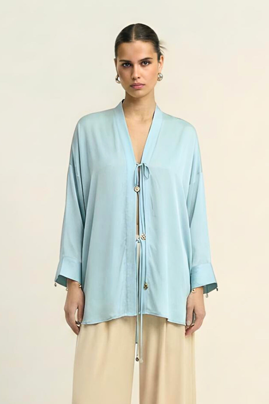 Tropical Blue Coin Embellished Overlay Shirt