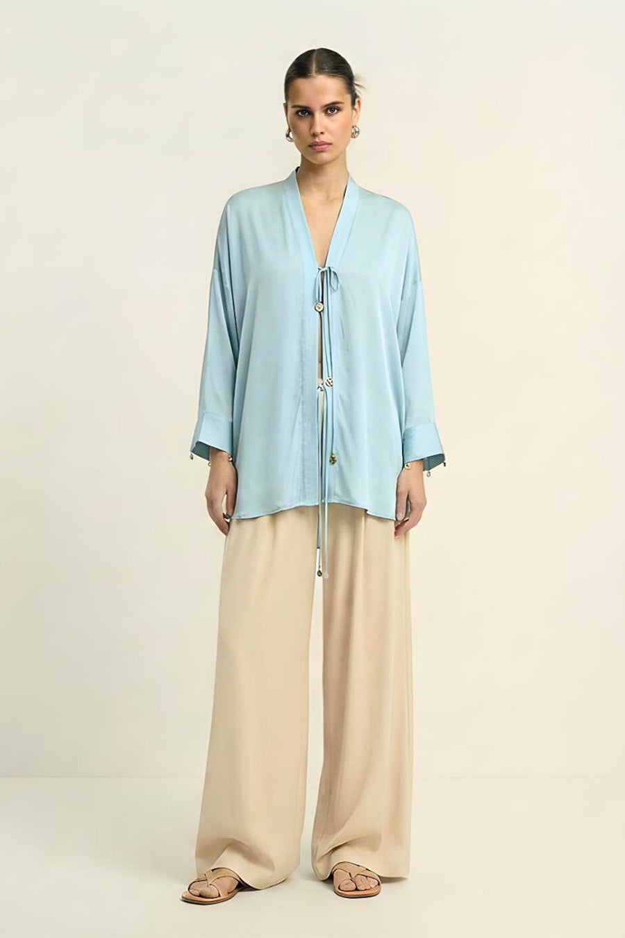 Tropical Blue Coin Embellished Overlay Shirt