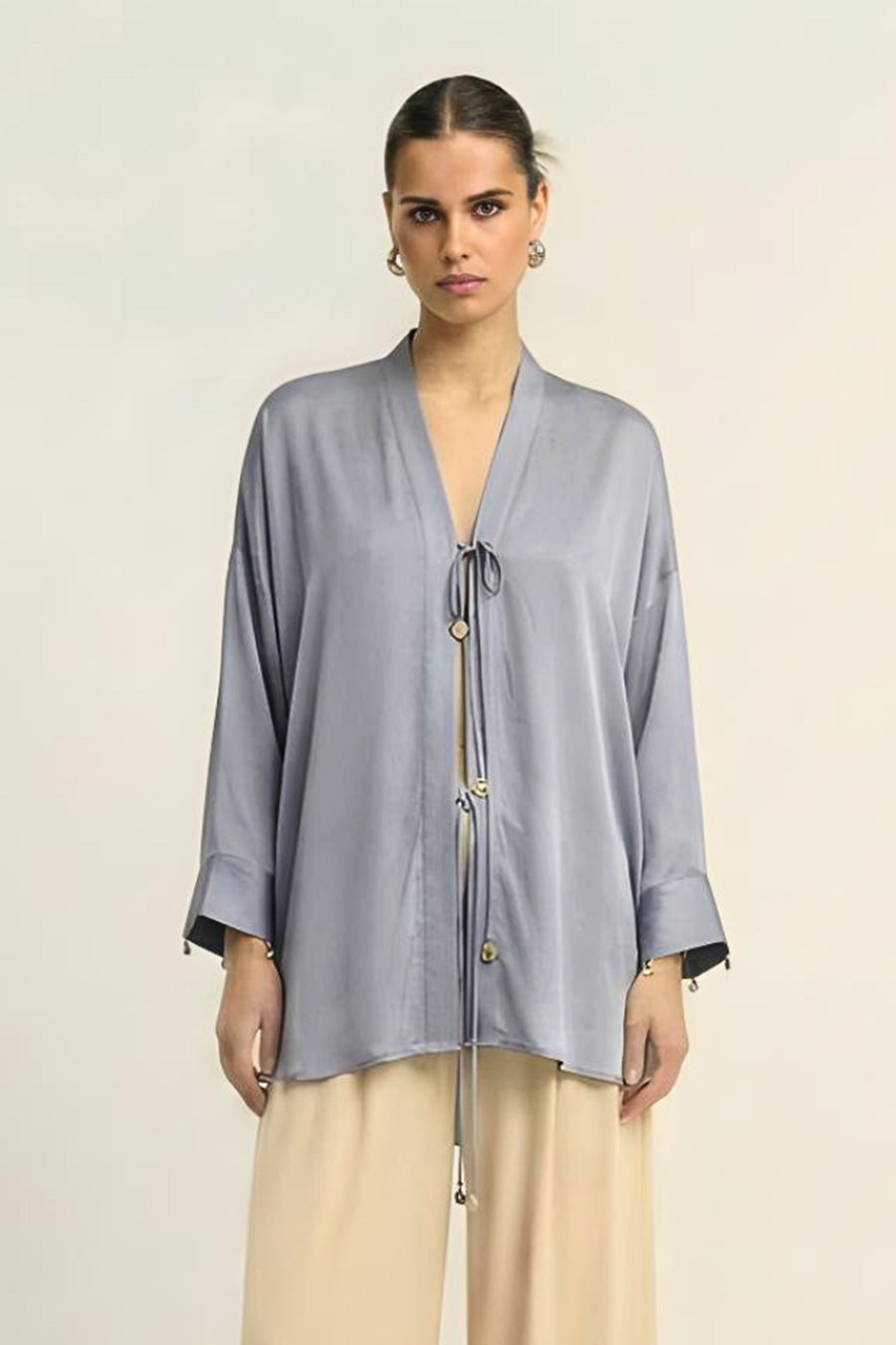 Steel Grey Coin Embellished Overlay Shirt