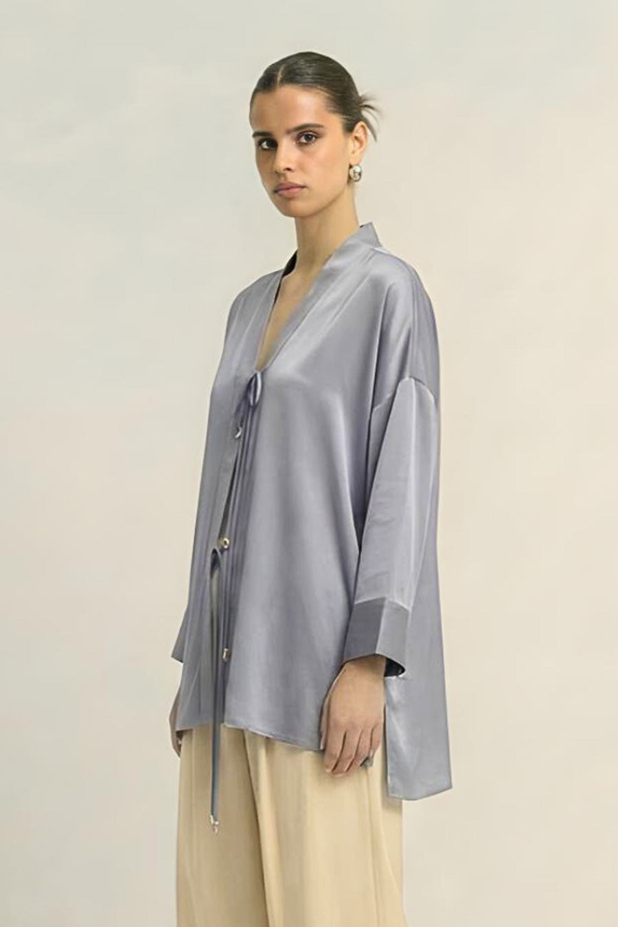 Steel Grey Coin Embellished Overlay Shirt
