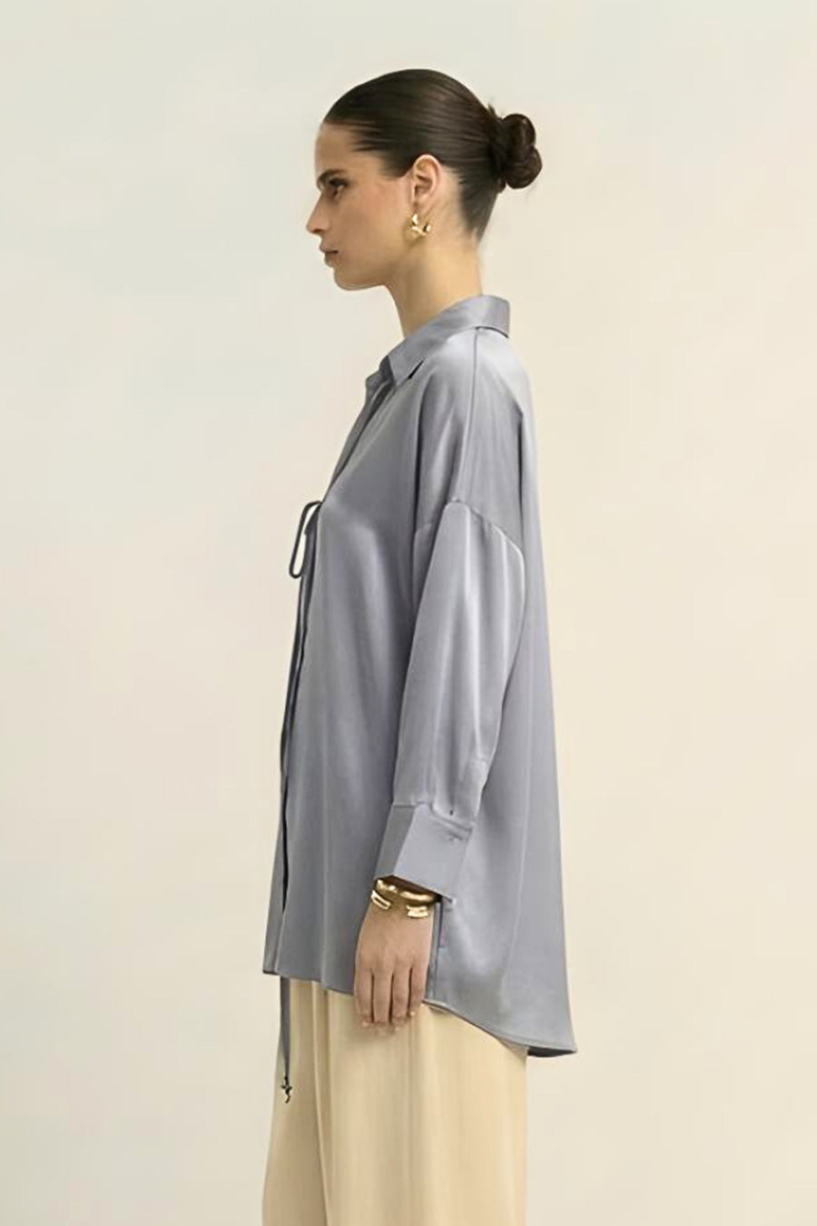 Steel Grey Coin Embellished Overlay Shirt