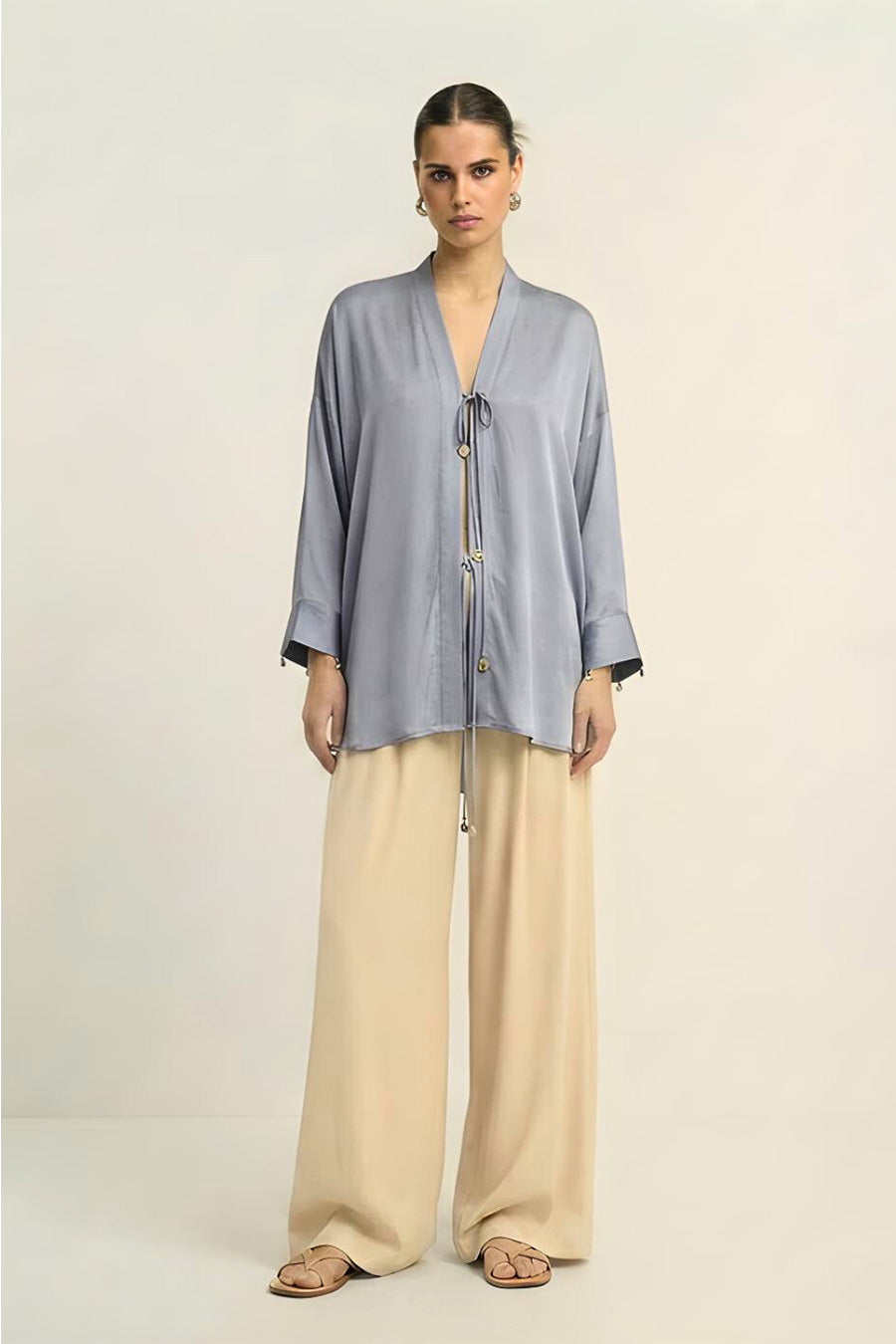 Steel Grey Coin Embellished Overlay Shirt