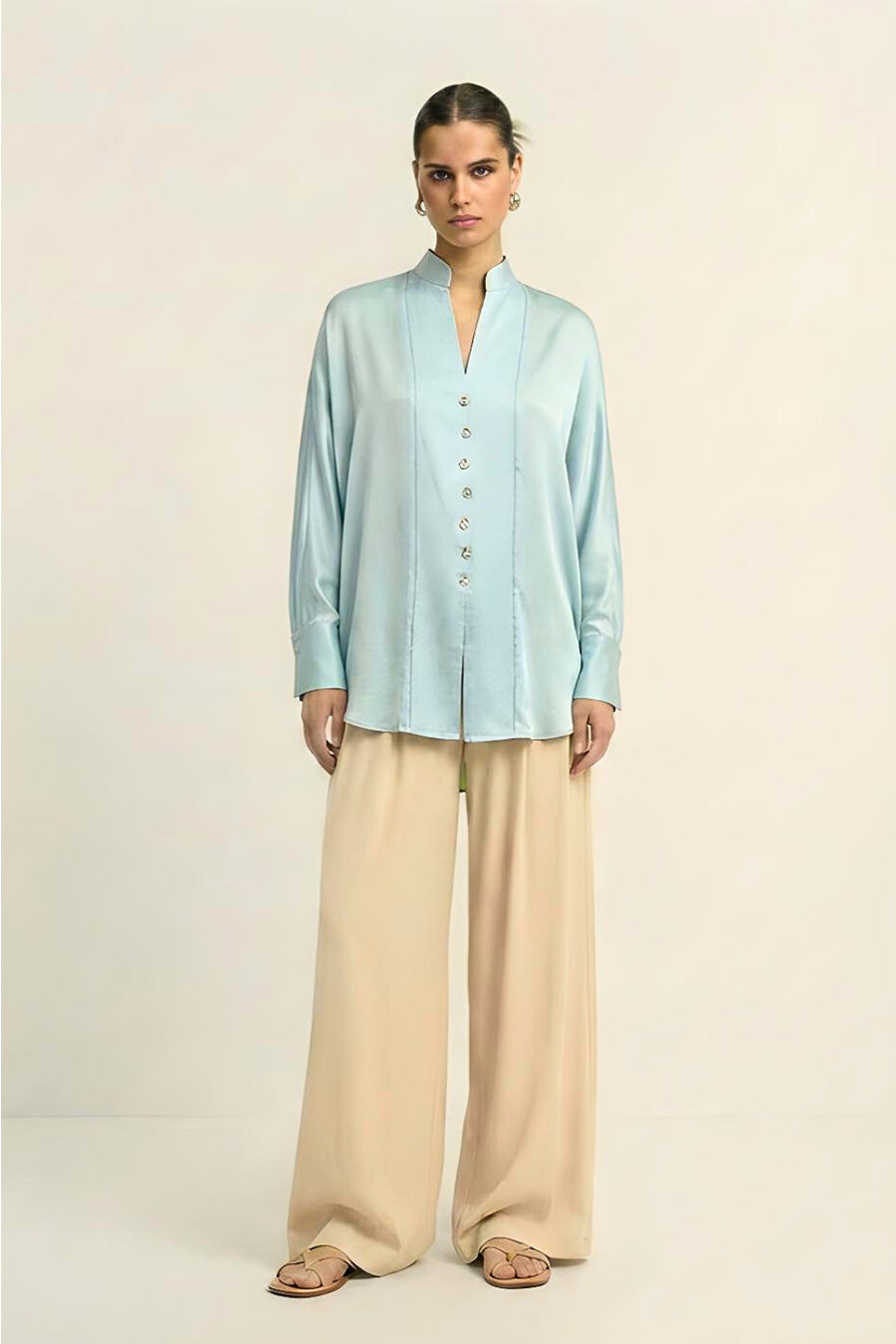Tropical Blue Coin Embellished Top