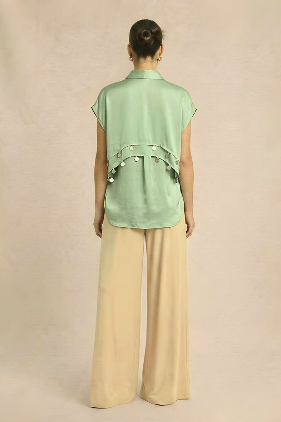 Ash Green Coin Embellished Panelled Shirt